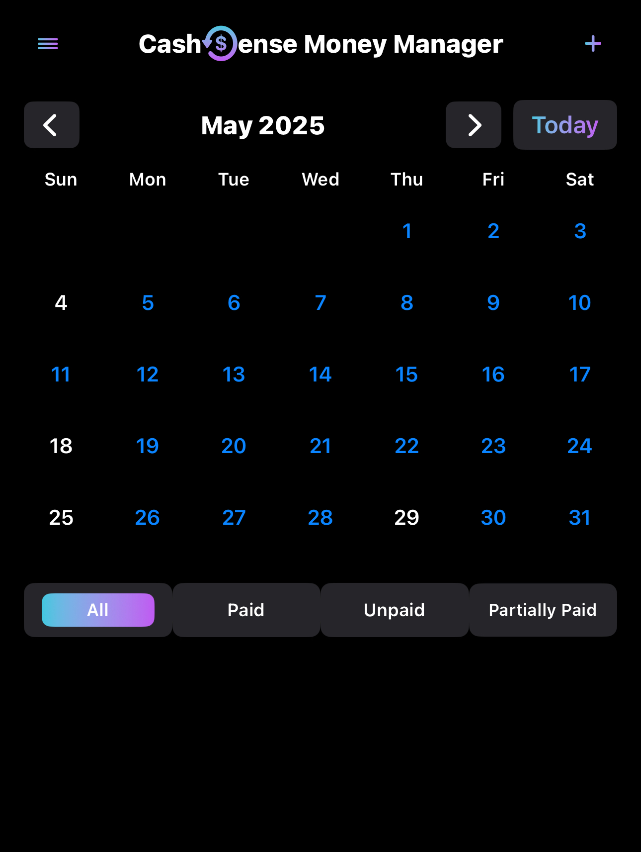 CashSense Calendar Preview