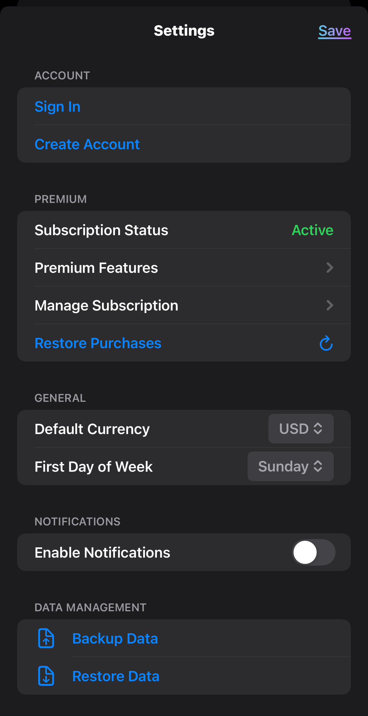 Settings Preview