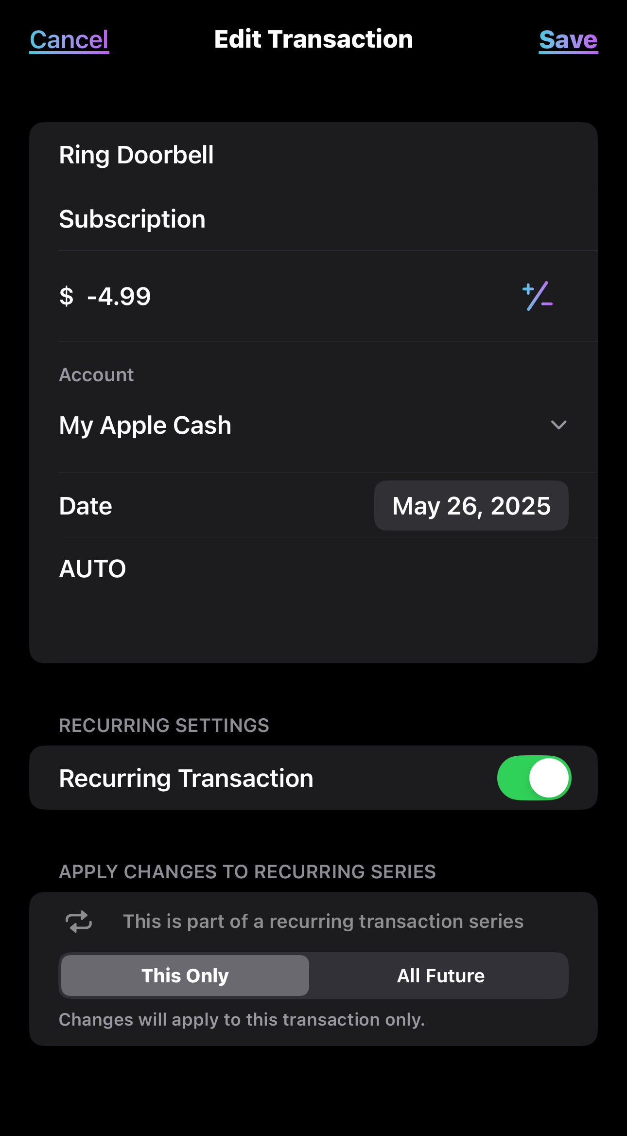 Edit Transaction Preview