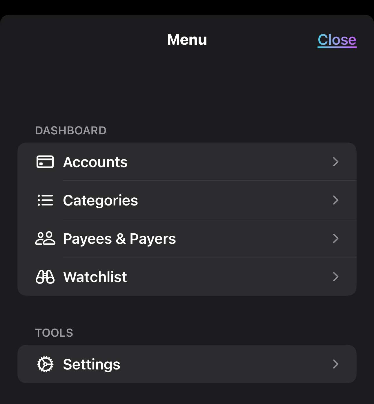 CashSense Menu Preview